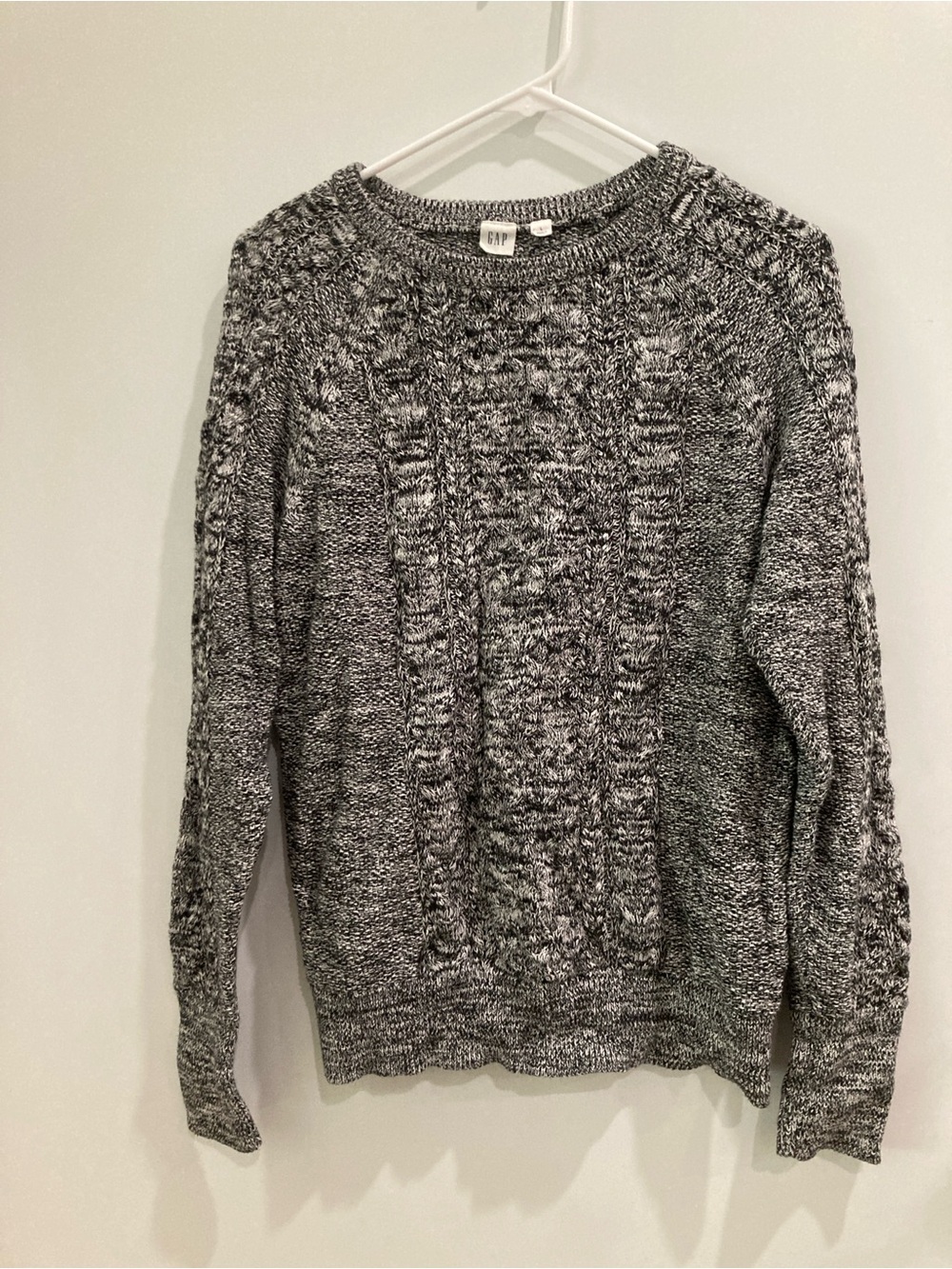 GAP Black & White Marled Cable-Knit Crewneck Sweater